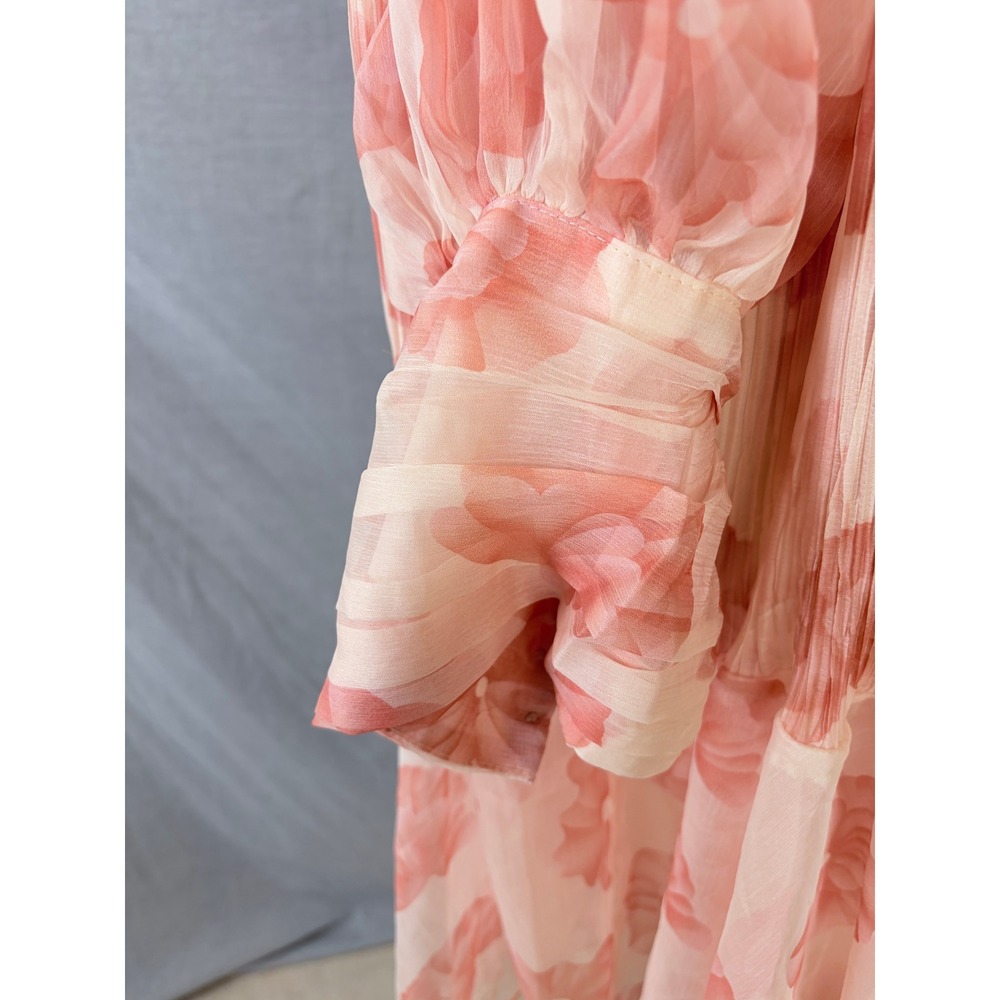 L'Atiste by Amy Pink Floral Pleated Mini Dress Mock Neck Long‎ Sleeve Womens 1X - Picture 8 of 13